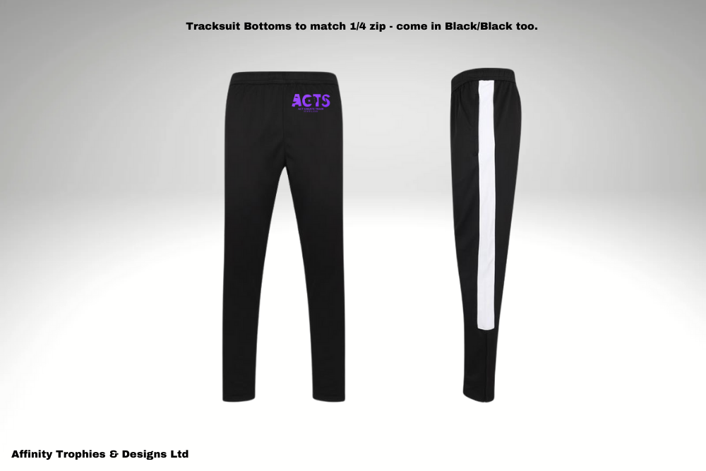 ACTS Black/White Tracksuit Bottoms with Purple Logo