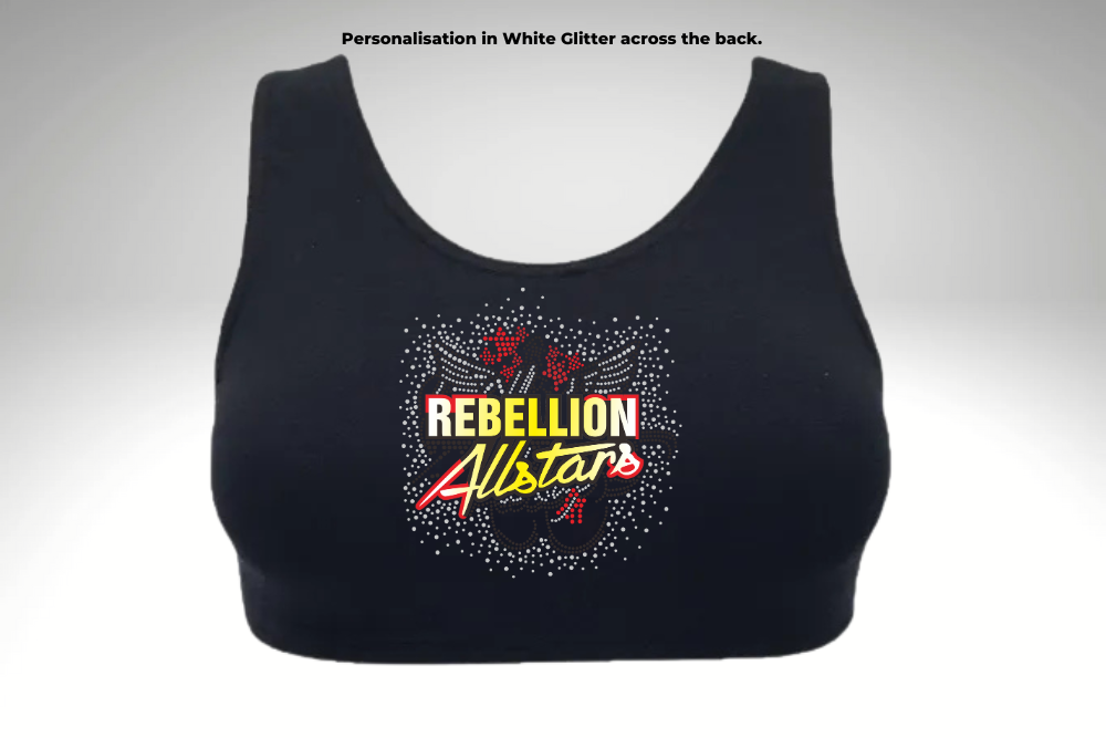 Rebellion Allstars Black Rhinestone Racer Back Crop Top