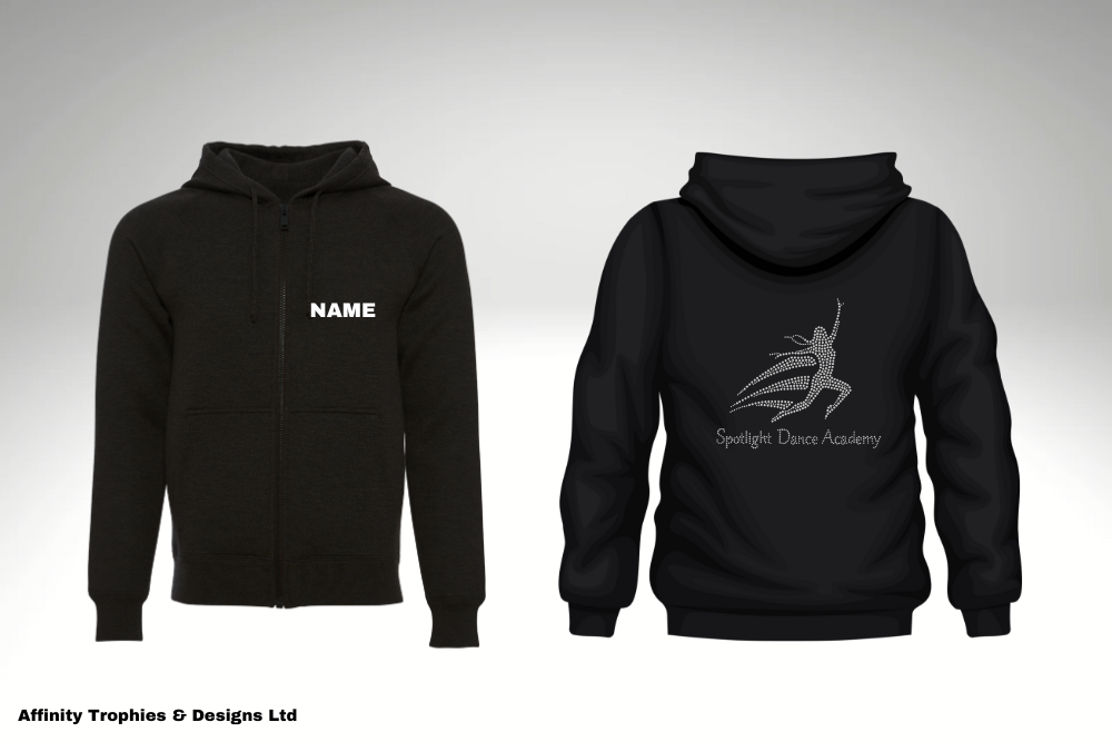Spotlight Black Zip up Hoodie with Rhinestone Logo