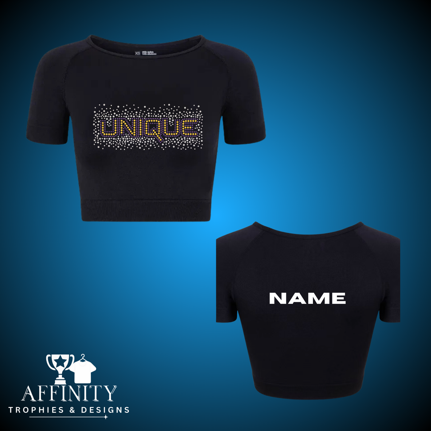 Unique Cheer & Dance Rhinestone Capped Sleeve Crop Top