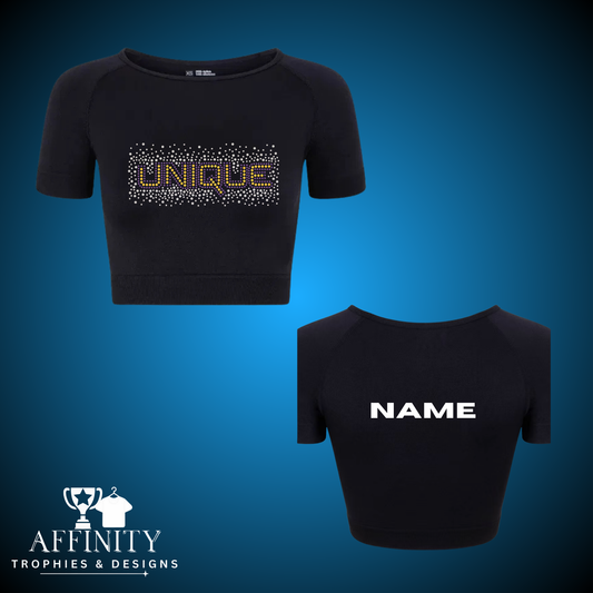 Unique Cheer & Dance Rhinestone Capped Sleeve Crop Top