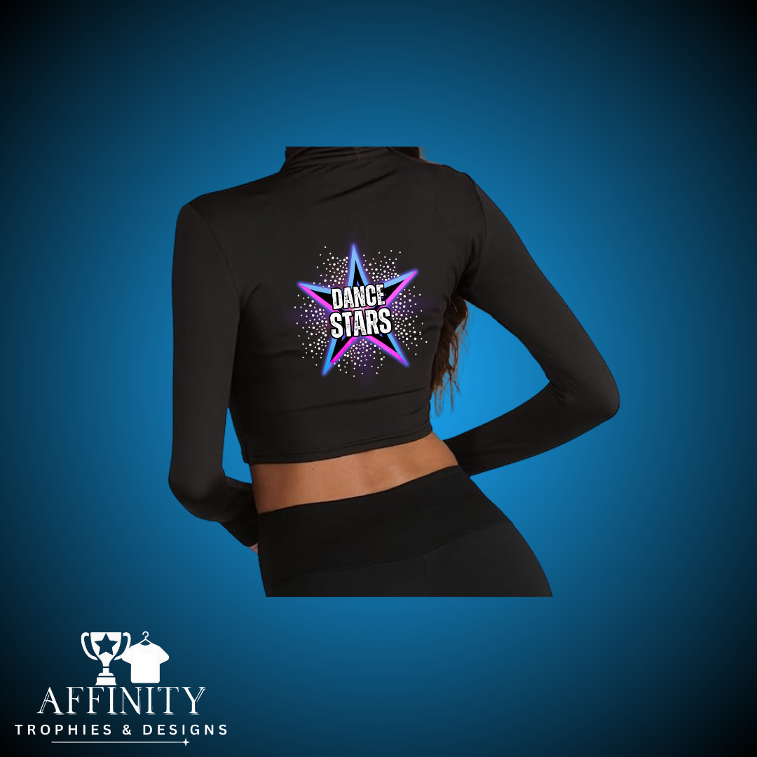 Dance Stars Long Sleeve 1/2 Zip-Up Crop Top