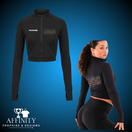 Unique Cheer & Dance Rhinestone Full Zip Crop Long Sleeve
