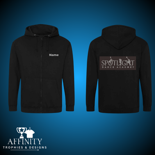 Spotlight Black Zip up Hoodie with Rhinestone Logo