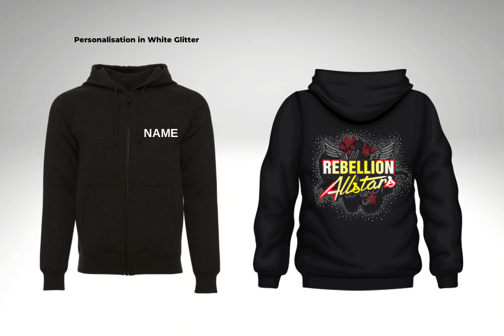 Rebellion Allstars Black Zip Up Rhinestone Hoodie