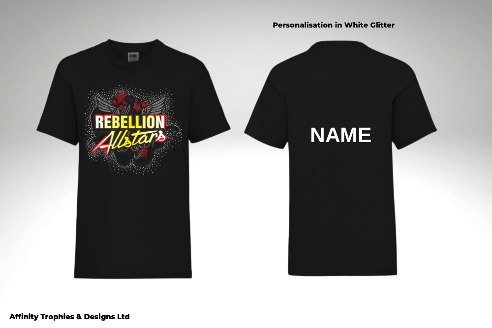 Rebellion Allstars Supporters Black Rhinestone T-Shirt