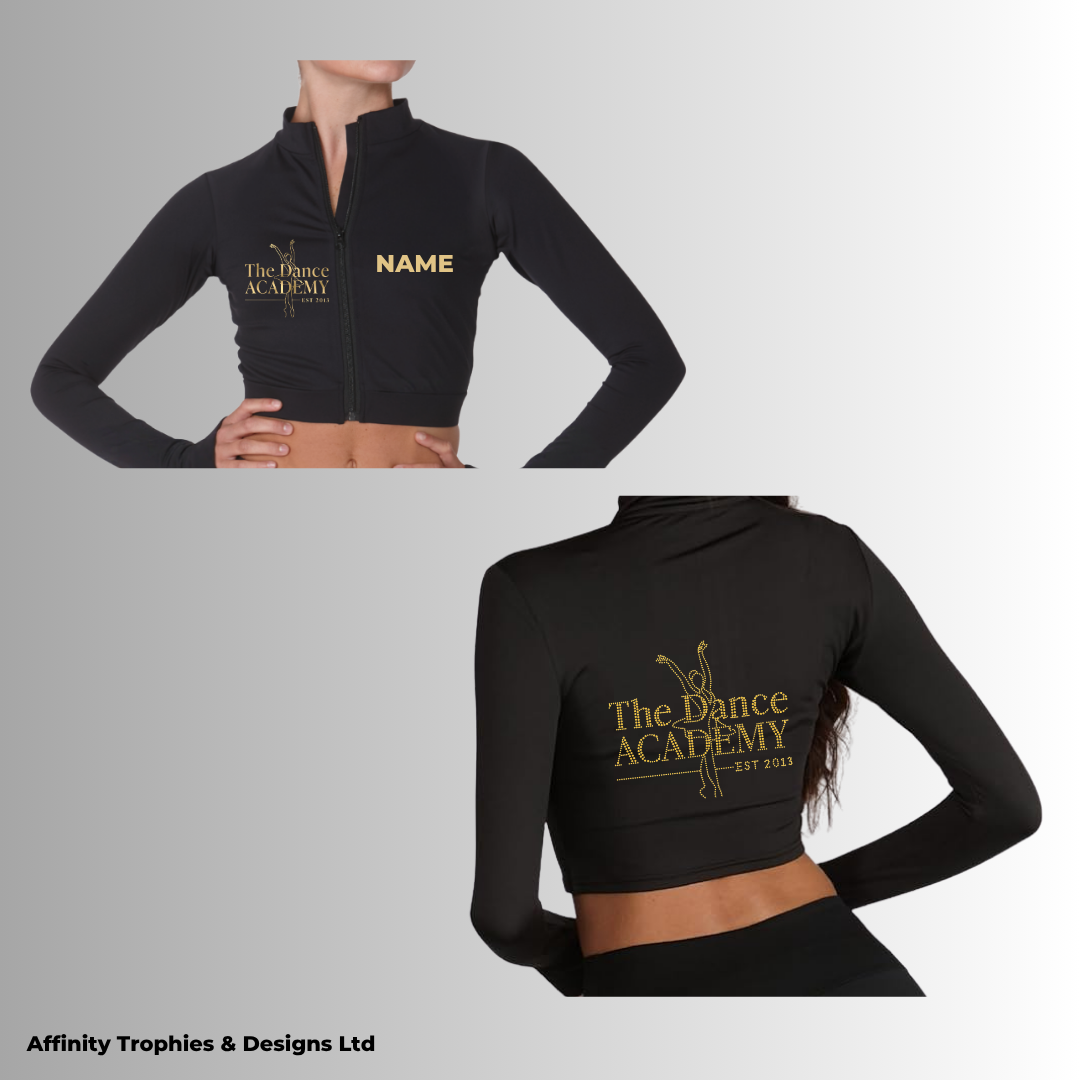 The Dance Academy Rhinestone Full Zip Crop Long Sleeve
