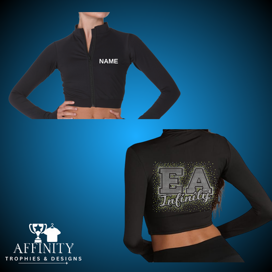 The Dance Academy Rhinestone Full Zip Crop Long Sleeve