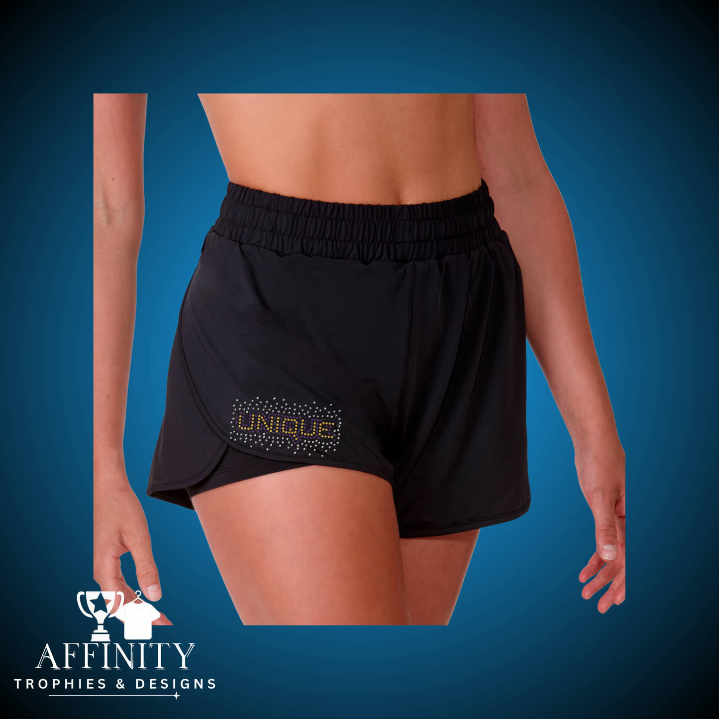Unique Cheer & Dance Rhinestone Double Layer Shorts