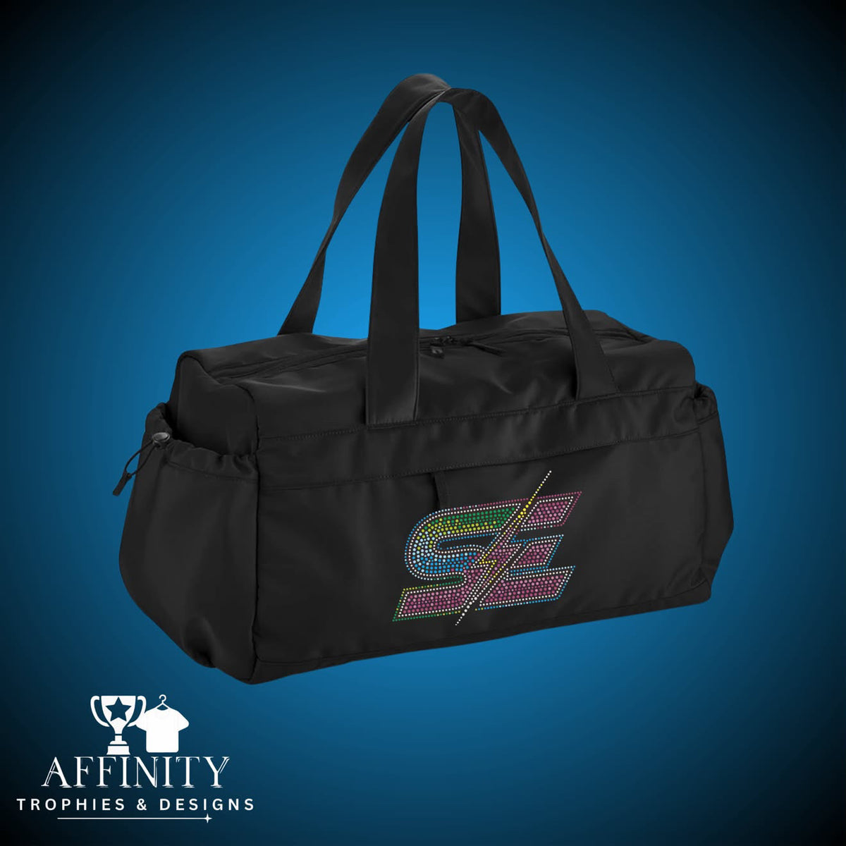 Black Stormers Elite holdall bag with multicoloured rhinestone logo