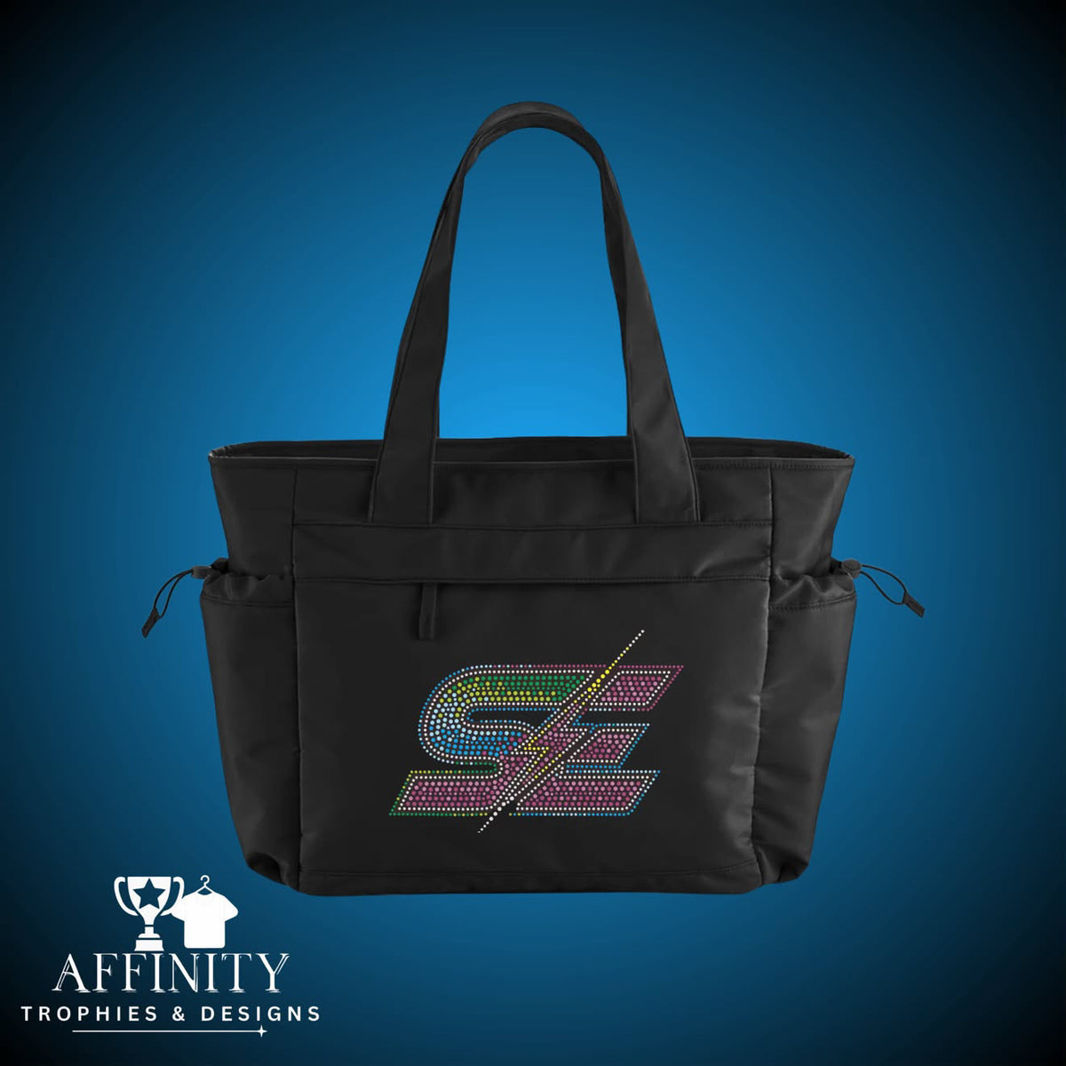 Black Stormers Elite oversized tote bag with multicoloured rhinestone logo